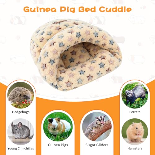 YUEPET Guinea Pig Bed, Warm Fleece Slipper Cuddle Cave, Brown Star - color: Brown Star, size: 1PCS