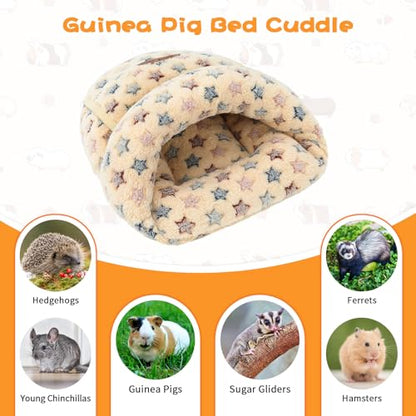 YUEPET Guinea Pig Bed, Warm Fleece Slipper Cuddle Cave, Brown Star - color: Brown Star, size: 1PCS