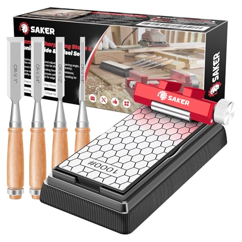 Saker Sharpening Stone with Honing Guide Tool,chisel set for Woodworking,Flattening Stone,Complete Sharpening System Woodworking Tools for Chisel Sharpening and Plane Restoration… - style: Honing Guide Stone Chisel