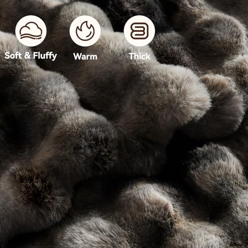 Anysay Faux Fur Throw Blanket, 1000GSM Fluffy Soft Bubble Blanket 50''*60'' - color: Grey, size: Throw