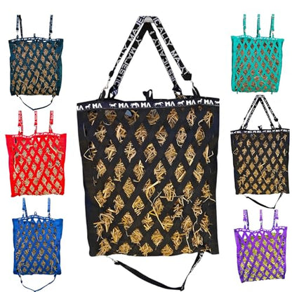 Majestic Ally Double Side Open Slow Feeder Hay Bag - Diamond shaped Obliquely Placed Webbing (Black) - color: Black