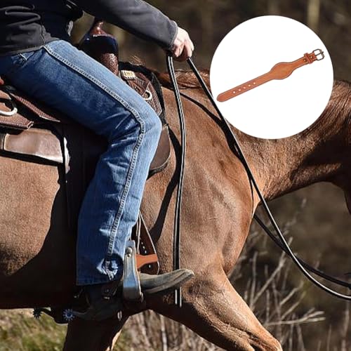2PCS Genuine Leather Contoured Horse Hobble Strap Western Saddle Stirrup Replacement Hobbles with Buckles Brown Cowhide Leather Heavy Weighted Harness Buckle Closure for Horse