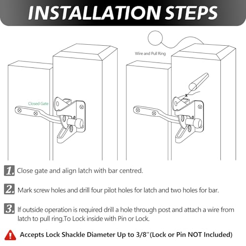 Self-Locking Gate Latch for Wooden Fence Pull String,