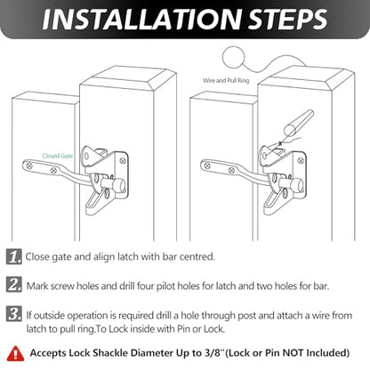 Self-Locking Gate Latch for Wooden Fence Pull String,