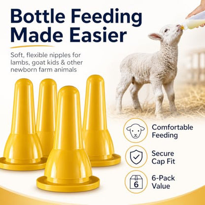 KTXM-Lamb Goat Bottle Nipples, 6-Pack Silicone Feeding Nipples, Pre-Cut X Opening, Replacement Livestock Nursing Teats for Baby Lambs, Goat Kids and Piglets（Bottle not Included）