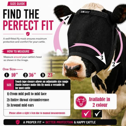 Cattle Livestock Fly Mask Fleece Padding Breathable Mesh Adjustable Fit for All Cattles (Black, Pink) (Black) - color: Black