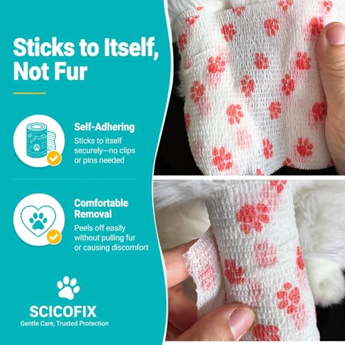 4 Inch Vet Wrap for Large Dogs, 18 Rolls Dog Leg & Paw Wound Care | Bandage Wrap, Minor Wounds, Hotspots, Broken Nails, Gauze Pads & Licking Protection
