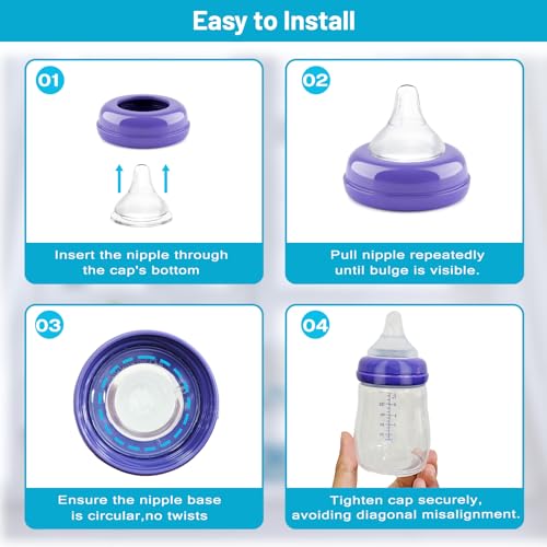Silicone Bottle Nipples Compatible with Lansinoh Bottles, Replacement Soft Nipple for Baby 1+ Months, Anti-Colic, BPA-Free, Slow Flow, Size S, 6-Pack
