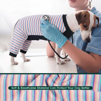 Kuoser Dog Recovery Suit with Anti Licking Rear Leg Sleeve, Purple M - color: Purple Stripes, size: Medium (Back Length: 34cm / 13.38")