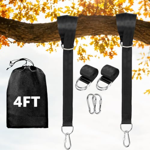 Tree Swing Hanging Straps Kit 4Ft, Robust, Reliable, and Flexible - Supports up to 2200 lbs - Effortless Setup with Sturdy Carabiners - Ideal for Hammocks, Swings, and Beyond (Black, 4FT) - color: Black, size: 48''(4FT)-2 Pack