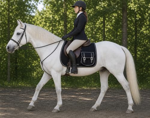 CHALLENGER Horse English Quilted Fleece Padded Dressage Saddle Pad with Pockets 72121-124 - color: Black, size: 23" Spine x 22" Drop