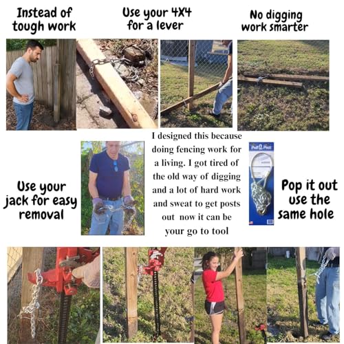 Upgraded Original Heavy-Duty Fence Post Removal Tool – Stronger Cable, Longer Chain, Works with Jack or Lever to Pull Broken Wood Fence Posts for Repair & Replacement fence repairs