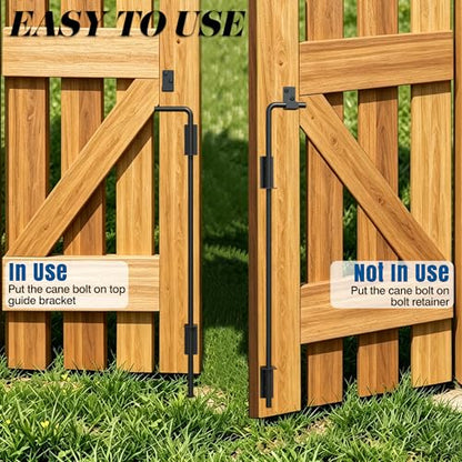 Heavy Duty Cane Bolt Gate Drop Rod, 36" Black Gate Latches Hardware for Wood Fence/Metal/Vinyl/Double Gates, Outdoor Gate Ground Latch Drop Rod with Mounting Screws, 2 Pack - size: 36 Inch