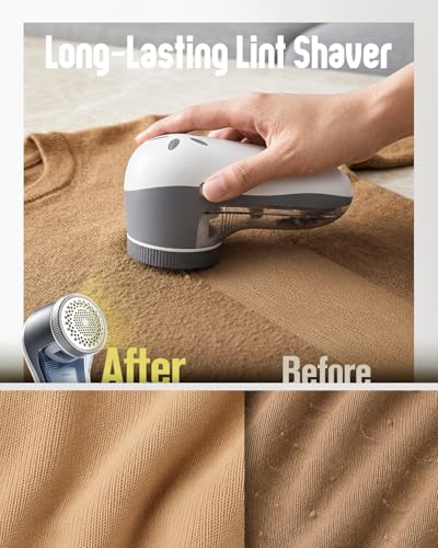 POPCHOSE Fabric Shaver, Lint Shaver with 6-Leaf Blade, Rechargeable - color: Grayish White