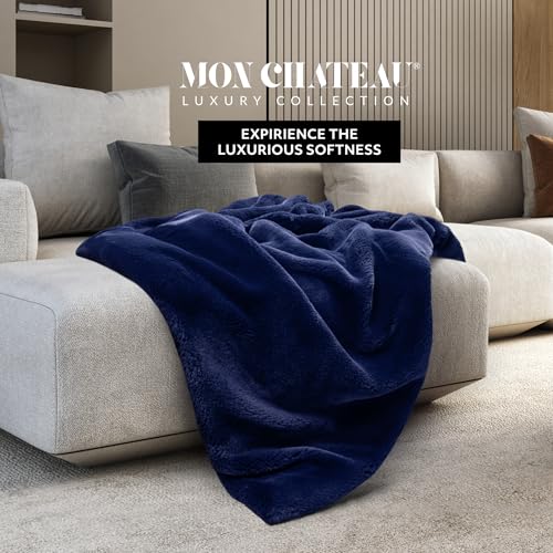 Mon Chateau 60" x 70" Hearthside Faux Fur Throw Blanket, Midnight Tide | Cozy Layer Comfort For Couch, Bed Or Chair. Lightweight Polyester Fabric With Easy Machine Wash Care - color: Midnight Tide