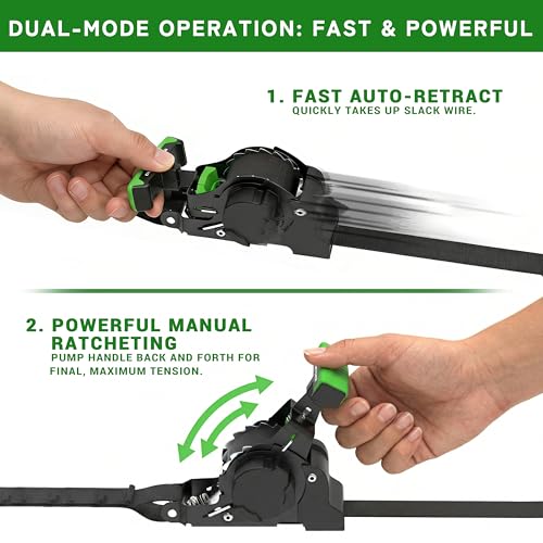 Fence Wire Stretcher Tool, Heavy Duty Barbed Wire Fence Stretcher, Dual-Mode Retractable Ratchet Wire Puller & Tensioner, for Barbed & Smooth Wire, 8ft Reach, Ultra-Lightweight 3.3 lbs - size: Wire Stretcher Tool + Wire Pullers
