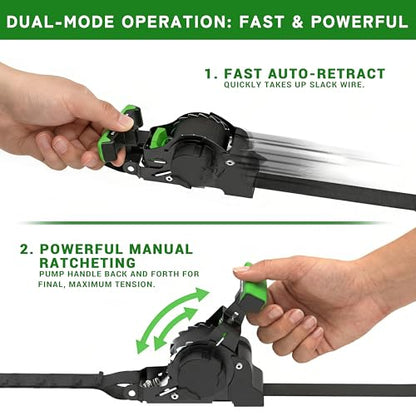 Fence Wire Stretcher Tool, Heavy Duty Barbed Wire Fence Stretcher, Dual-Mode Retractable Ratchet Wire Puller & Tensioner, for Barbed & Smooth Wire, 8ft Reach, Ultra-Lightweight 3.3 lbs - size: Wire Stretcher Tool + Wire Pullers