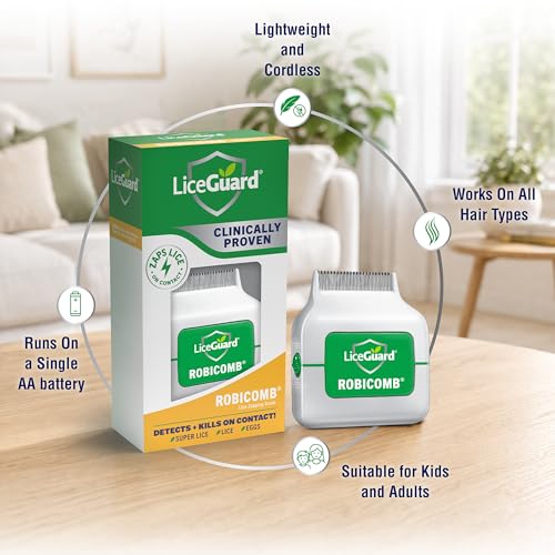 LiceGuard RobiComb Electronic Head Lice Comb, Gentle Lice Treatment | For Kids & Adults, Zapping Nit Comb Detects & Kills Infestation in Thick, Fine & Curly Hair, Microcharge Technology