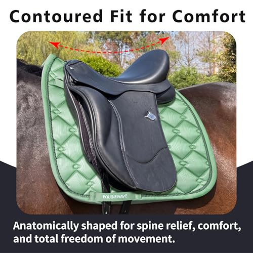 EQUINEWAVE Embossed Satin Saddle Pad – Cooling Moisture-Wicking Lining, Shock-Absorbing Comfort, Contoured Fit for Dressage Riding - color: SAGE GREEN