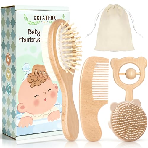 Baby Hair Bush and Comb Set, Wooden Baby Brush for Newborns and Toddlers | Soft Goat Bristle, Perfect for Cradle Cap, Baby Registry Gift, Infant Essentials Care Kit