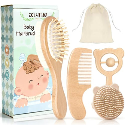 Baby Hair Bush and Comb Set, Wooden Baby Brush for Newborns and Toddlers | Soft Goat Bristle, Perfect for Cradle Cap, Baby Registry Gift, Infant Essentials Care Kit