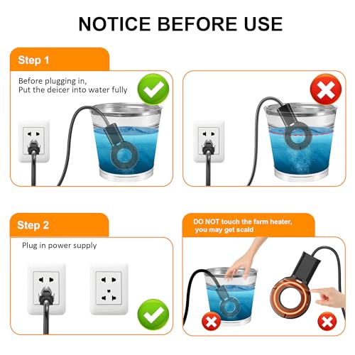 1000W Utility De-Icer, Submergible Bird Bath Heater De-icer, Chicken Water Heater, Stock Tank Heater for Livestock Poultry Birds, Cows, Horses, Wildlife Drinkingwith 10FT Power Cord, Black