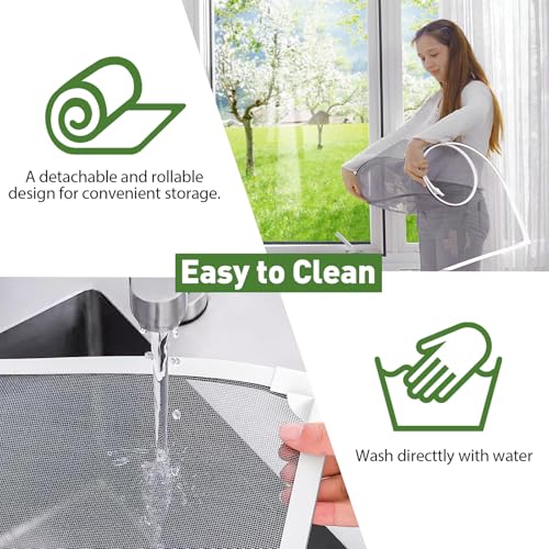 HOFUDON Window Screen Adjustable Magnetic Window Screen Replacement Max 43” x 71”, DIY Fiberglass Mesh Window Screens for House Windows White Frame Grey Mesh - color: White Frame Gray Mesh, size: 43" x 71"