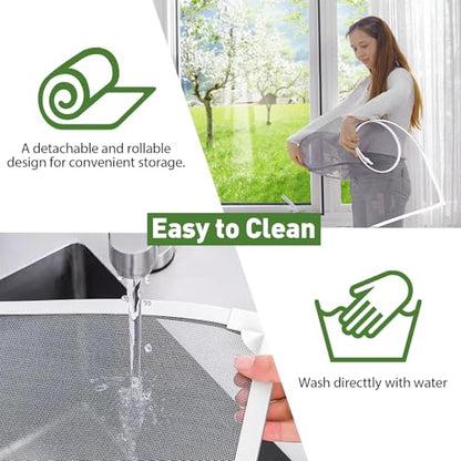 HOFUDON Window Screen Adjustable Magnetic Window Screen Replacement Max 43” x 71”, DIY Fiberglass Mesh Window Screens for House Windows White Frame Grey Mesh - color: White Frame Gray Mesh, size: 43" x 71"