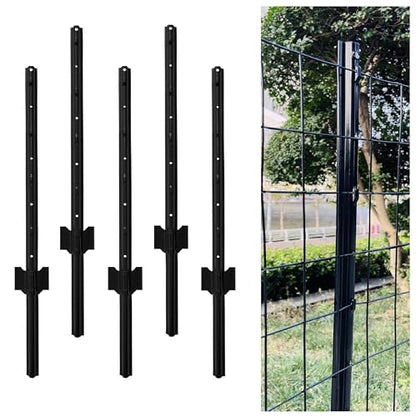 3 Feet Metal Fence Post Black, Pack of 5, for 24 Inch High Garden Welded Wire Fence U-Channel Steel Garden Post - color: Black, size: 3',5 PCS