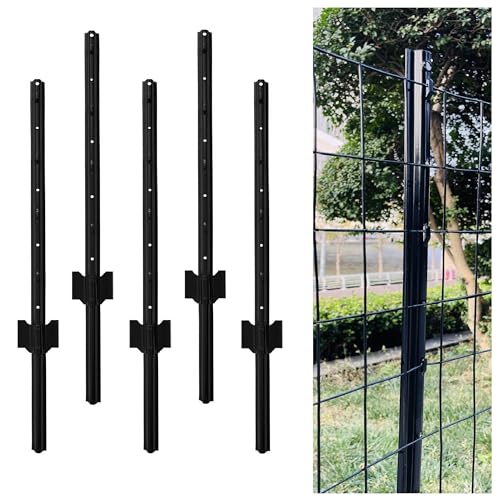 3 Feet Metal Fence Post Black, Pack of 5, for 24 Inch High Garden Welded Wire Fence U-Channel Steel Garden Post - color: Black, size: 3',5 PCS