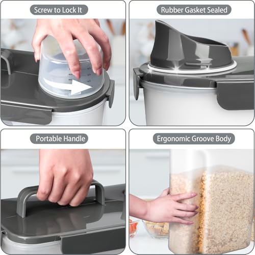 Komzon Rice Storage Containers, Airtight Cereal Containers Storage, BPA Free Rice dispenser for Flour, Pasta, Grain and Baking, Pet Dog Cat Bird Food Container 20lb+ 10lb Grey - color: 20lb+10lb Grey