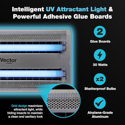 Catchmaster Vector 30 Silver Wall-Mounted UV Fly Light Trap - 1,500 sq. ft. Catch Zone, Fly Trap for Food Prep & Dining Areas, Deli, Meat & Bakery, Clean Medical Spaces, UV Lamp Flying Insect Killer - style: 30W Silver