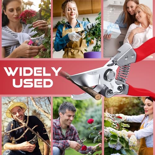DECERK Professional Bypass Pruning Shears, Ultra Sharp Garden Scissors & Clippers, Effortless 3/4" Branch Hedge Clippers - style: Red Clipper