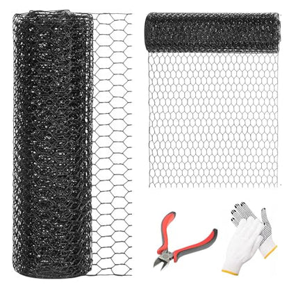 12'' x 50' Black Chicken Wire Fencing, 1 inch Chicken Wire and 19 Gauge Poultry Netting, Garden Mesh Fence Roll for Floral Arrangements/Crafts/Farm/Livestock/Pet Protection - size: 19 gauge 12'' x 50'