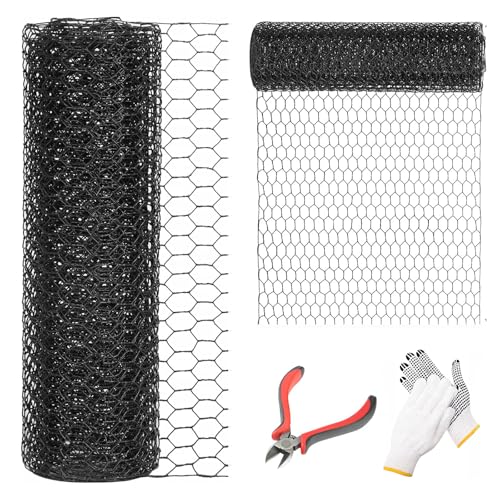 24'' x 50' Black Chicken Wire Fencing, 1 inch Chicken Wire and 19 Gauge Poultry Netting, Garden Mesh Fence Roll for Floral Arrangements,Crafts, Farm,Livestock,Pet Protection - size: 19 gauge 24'' x 50'