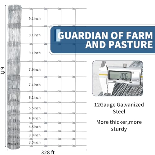 Farm Fence 6ft x 328ft Galvanized Wire for Livestock Deer Goat Hog