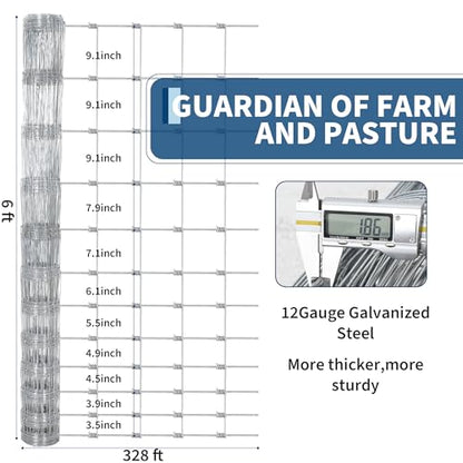 Farm Fence 6ft x 328ft Galvanized Wire for Livestock Deer Goat Hog