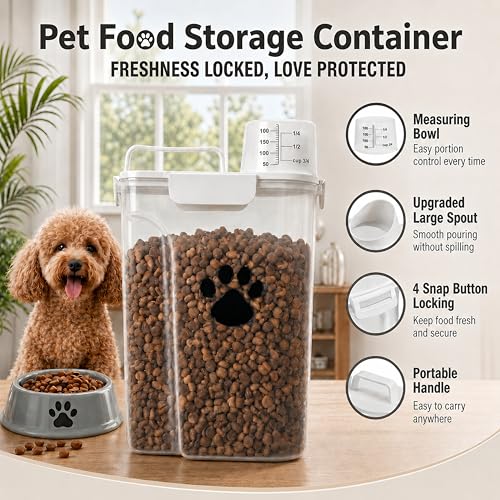 5-7Lbs Dog Storage Container with cleaning brush and Measuring Cup - color: 6QT+3QT-White