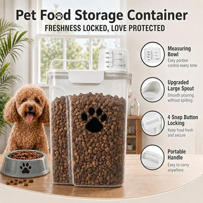 5-7Lbs Dog Storage Container with cleaning brush and Measuring Cup - color: 6QT+3QT-White