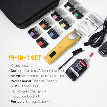 Professional Dog Grooming Clippers 2-Speed Detachable 10# Blade - color: Citrus Yellow