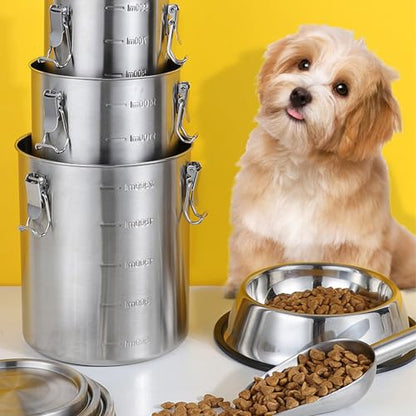 Pongnas Stainless Steel Pet Food Container, Metal Dog Food Container for Dog Food, Cat Food, and Bird Seeds, Compact Kitchen Storage Ideal for Countertop Display(2500ML)