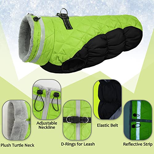 Lelepet Dog Coat Warm Dog Winter Coat Waterproof Dogs Jacket with Harness - color: Lime, size: X-Small