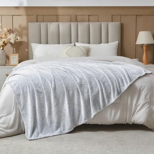 NEWCOSPLAY Fleece Leaves Pattern Twin Blanket, Frosty Dark Grey, 60"x80" - color: Frosty Dark Grey, size: Twin(60"x80")