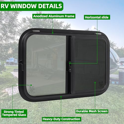 24"W x 15"H RV Windows for Cargo Trailer Camper,Tinted Horizontal Sliding - size: 24"W x 15"H