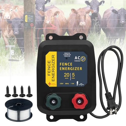 Electric Fence Charger, 5 Mile Electric Fence Energizer,Electric Fence for Preventing Wild Animals Intruding - color: 5 MILE, size: 2/5 MILE SET