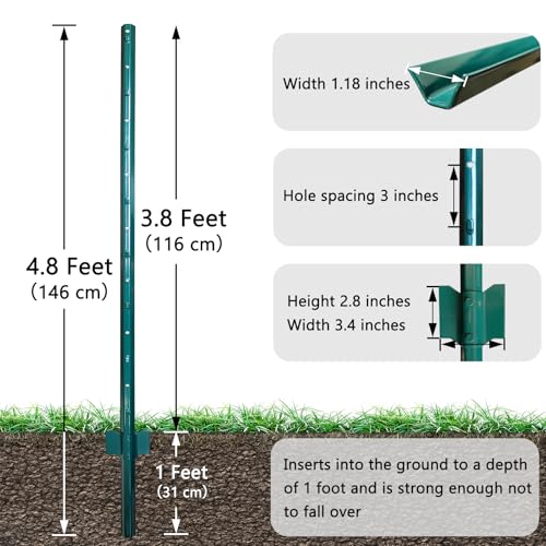 Thealyn Metal 10Pack 4.8FT Fence Posts for Wire Fencing Heavy Duty U Post - size: 4.8 Feet