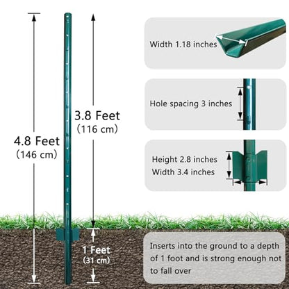 Thealyn Metal 10Pack 4.8FT Fence Posts for Wire Fencing Heavy Duty U Post - size: 4.8 Feet