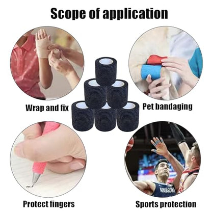 2 Inches Self Adhesive Bandage Wrap Bulk, 6 Pack, Black - color: Black