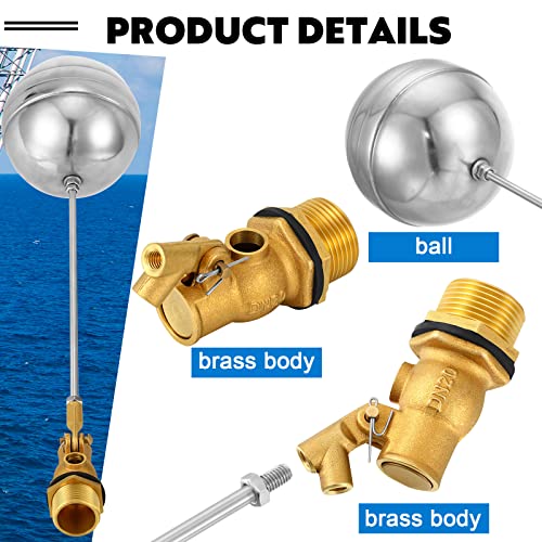 Float Valve for Water Tank Stainless Steel Float Ball Valve 3/4 Inch DN20 Floating Ball Valve Switch Automatic Brass Toilet Valve Float Valves for Stock Tank Pool Water Level Control(2 Pack)