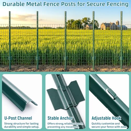 TECSPACE Metal Fence Post, 3 ft Heavy Duty U-Post with Anchor Plate and Adjustable Tabs, Rust-Proof Steel Stakes for Garden, Farm, Lawn, 10 Pack (3 Feet) - size: 3 FT 10PCS